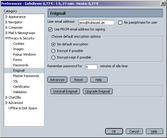 Einstellungen f�r Enigmail